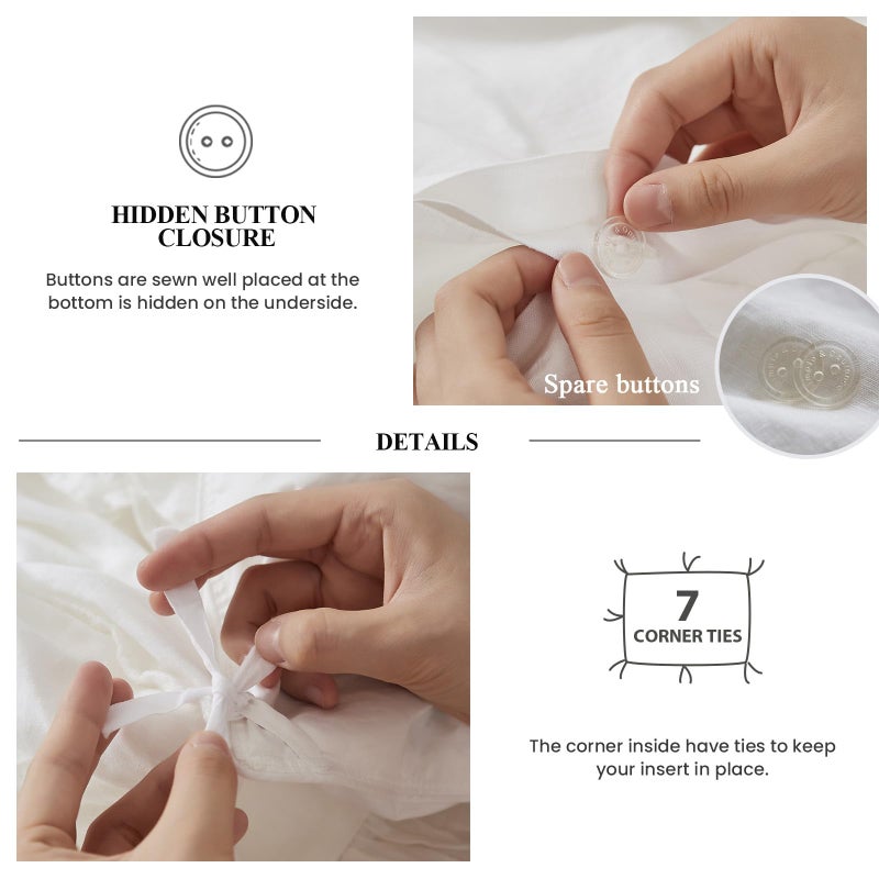 Simple&Opulence 100% Linen Duvet Cover Set, Natural French Flax White Ruffle Duvet Cover Twin Size, Breathable Comfy Linen Bedding Comforter Cover with 1 Pillowcase (White, 68" x 86") - Image 5